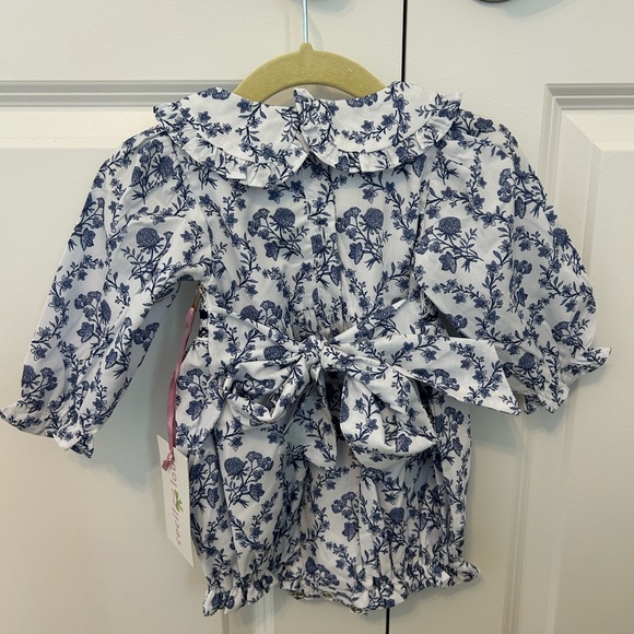 Floral Blue and White Kids One Piece - Picture 2 of 3